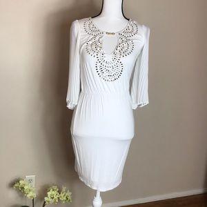 Gorgeous White XXS NWT Studded Neck Pleat Dress